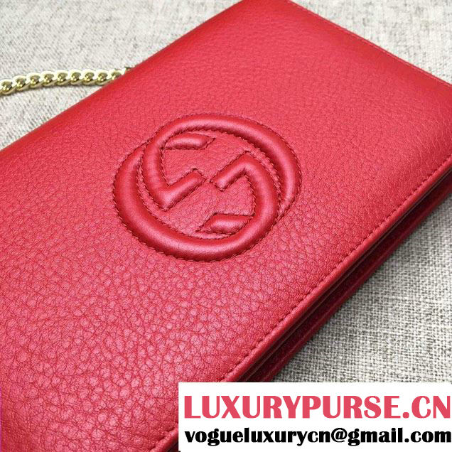Gucci Soho Leather Mini Chain Wallet Bag 407041 Red