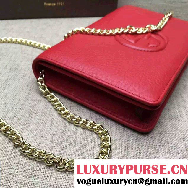 Gucci Soho Leather Mini Chain Wallet Bag 407041 Red