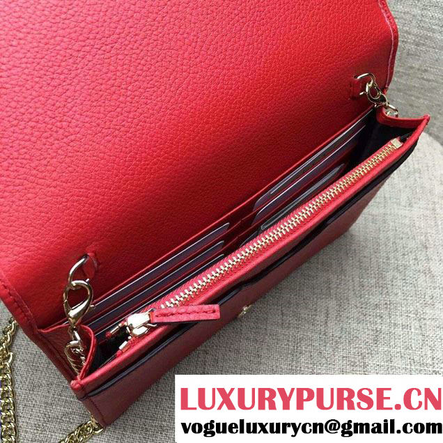 Gucci Soho Leather Mini Chain Wallet Bag 407041 Red