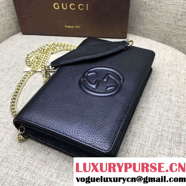 Gucci Soho Leather Mini Chain Wallet Bag 407041 Black