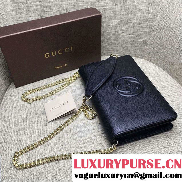 Gucci Soho Leather Mini Chain Wallet Bag 407041 Black