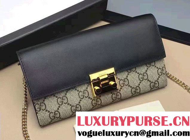 Gucci Padlock GG Supreme Continental Chain Wallet Bag 453506 Black/Brown 2017