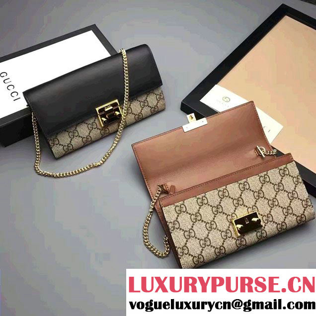 Gucci Padlock GG Supreme Continental Chain Wallet Bag 453506 Black/Brown 2017