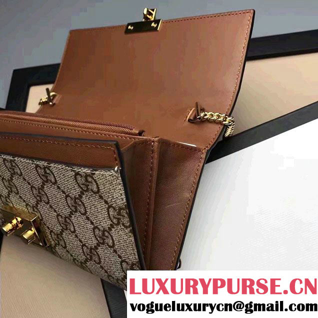 Gucci Padlock GG Supreme Continental Chain Wallet Bag 453506 Black/Brown 2017