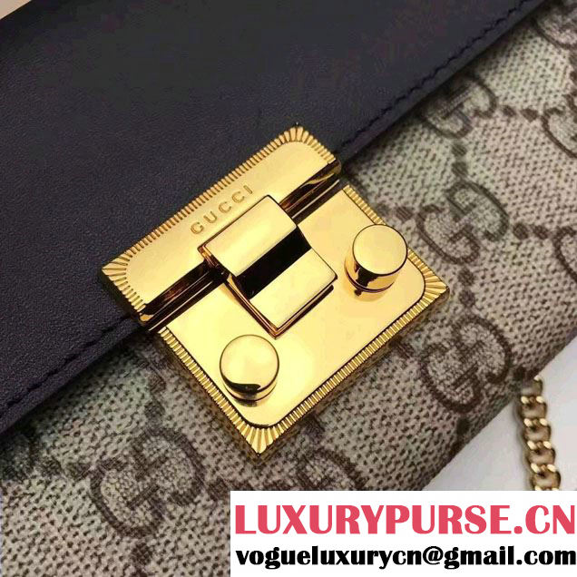 Gucci Padlock GG Supreme Continental Chain Wallet Bag 453506 Black/Brown 2017