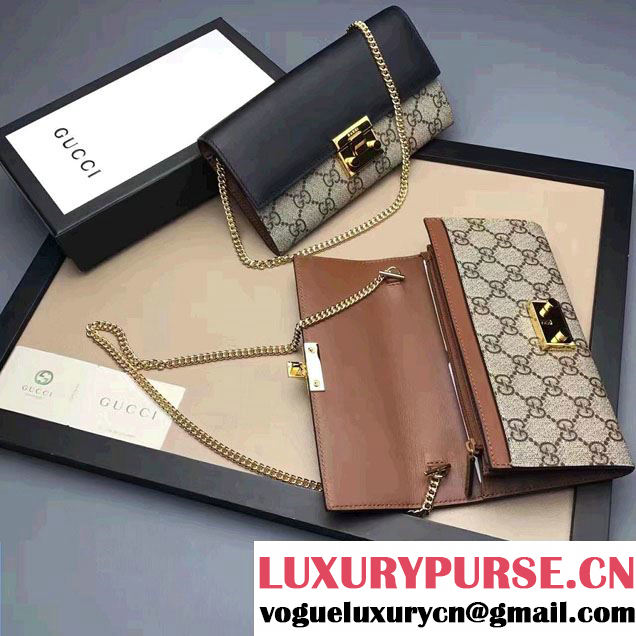 Gucci Padlock GG Supreme Continental Chain Wallet Bag 453506 Black/Brown 2017