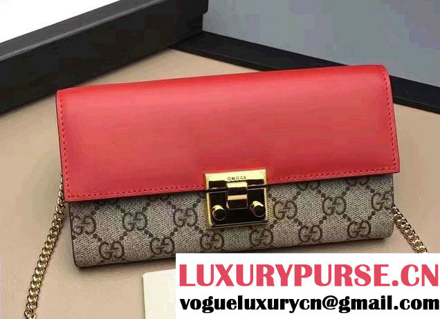 Gucci Padlock GG Supreme Continental Chain Wallet Bag 453506 Red/Dark Pink 2017