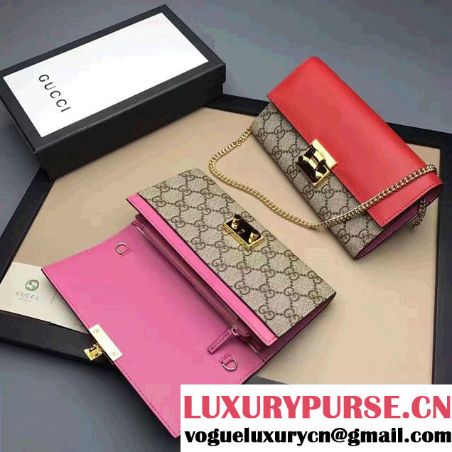Gucci Padlock GG Supreme Continental Chain Wallet Bag 453506 Red/Dark Pink 2017