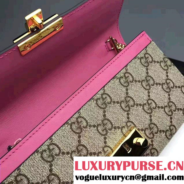 Gucci Padlock GG Supreme Continental Chain Wallet Bag 453506 Red/Dark Pink 2017