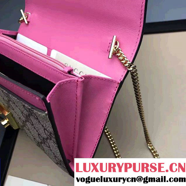 Gucci Padlock GG Supreme Continental Chain Wallet Bag 453506 Red/Dark Pink 2017