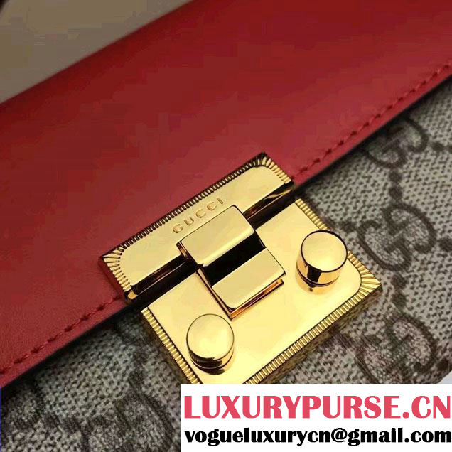 Gucci Padlock GG Supreme Continental Chain Wallet Bag 453506 Red/Dark Pink 2017