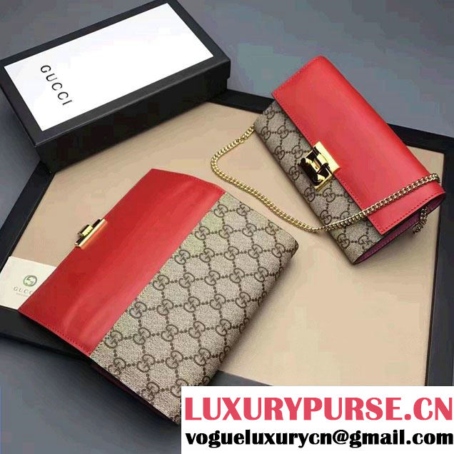 Gucci Padlock GG Supreme Continental Chain Wallet Bag 453506 Red/Dark Pink 2017