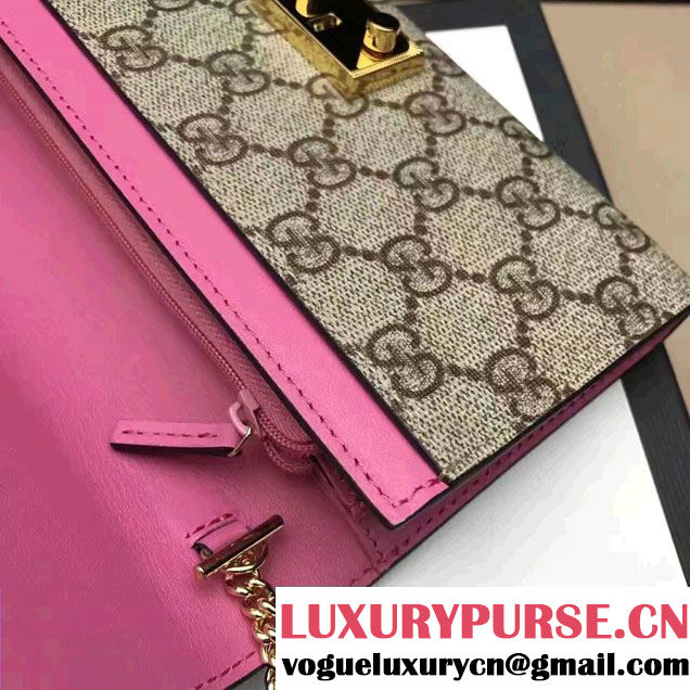 Gucci Padlock GG Supreme Continental Chain Wallet Bag 453506 Red/Dark Pink 2017