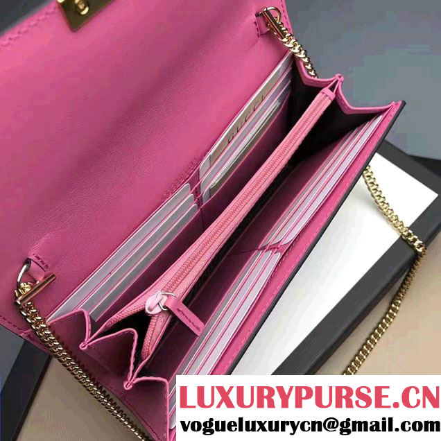 Gucci Padlock GG Supreme Continental Chain Wallet Bag 453506 Red/Dark Pink 2017