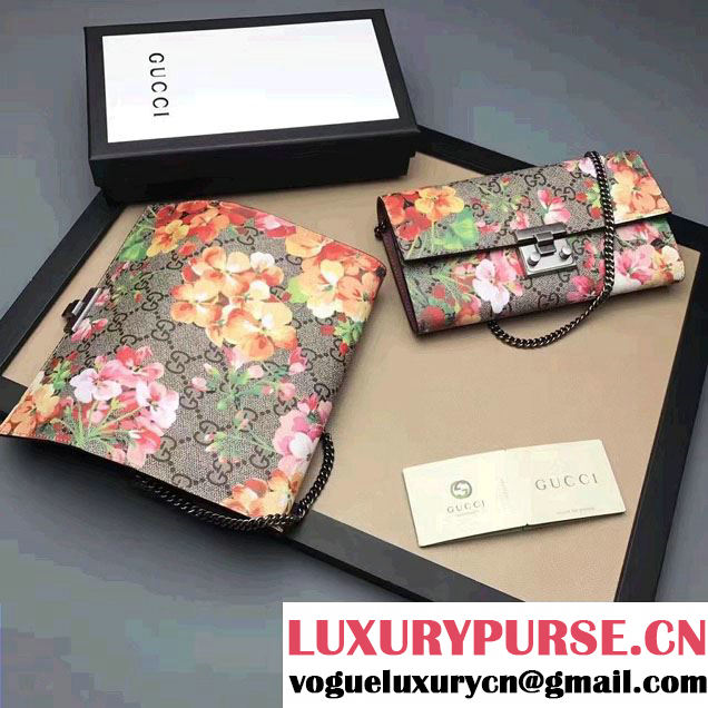 Gucci Padlock Continental Chain Wallet Bag 453506 Blooms Red 2017
