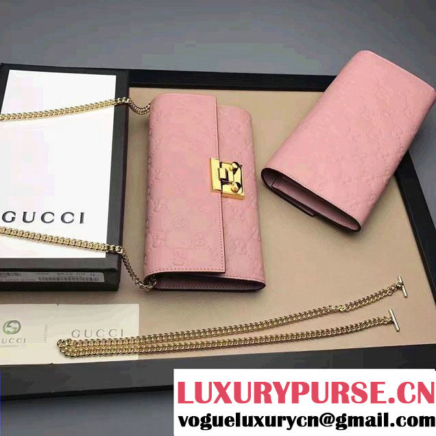 Gucci Padlock Signature Leather Continental Chain Wallet Bag 453506 Pink 2017