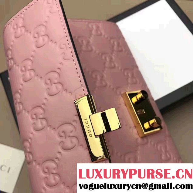Gucci Padlock Signature Leather Continental Chain Wallet Bag 453506 Pink 2017