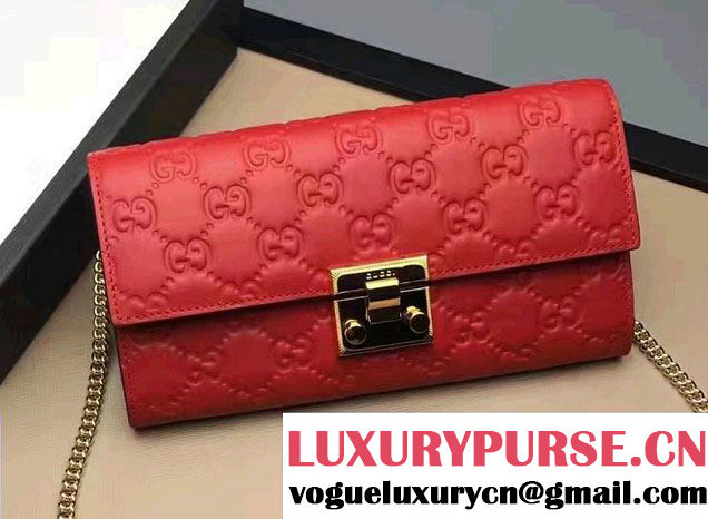 Gucci Padlock Signature Leather Continental Chain Wallet Bag 453506 Red 2017