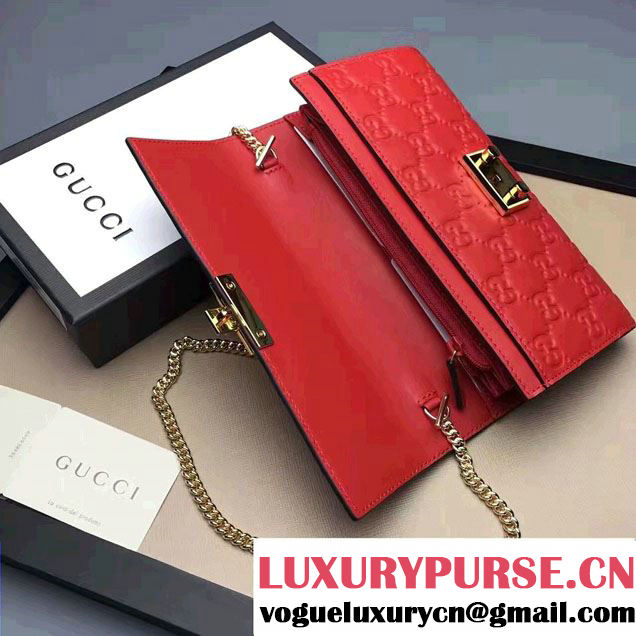 Gucci Padlock Signature Leather Continental Chain Wallet Bag 453506 Red 2017