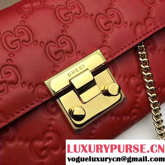 Gucci Padlock Signature Leather Continental Chain Wallet Bag 453506 Red 2017