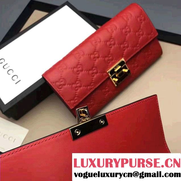 Gucci Padlock Signature Leather Continental Chain Wallet Bag 453506 Red 2017