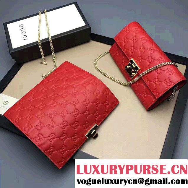 Gucci Padlock Signature Leather Continental Chain Wallet Bag 453506 Red 2017