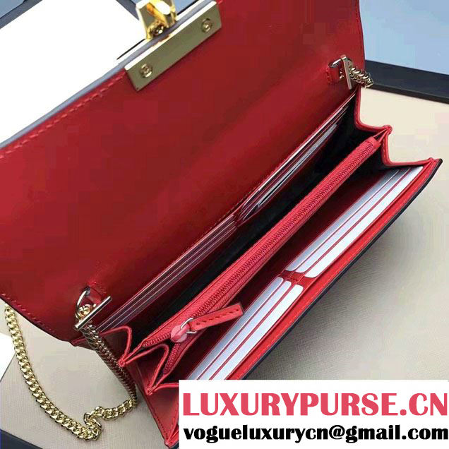 Gucci Padlock Signature Leather Continental Chain Wallet Bag 453506 Red 2017