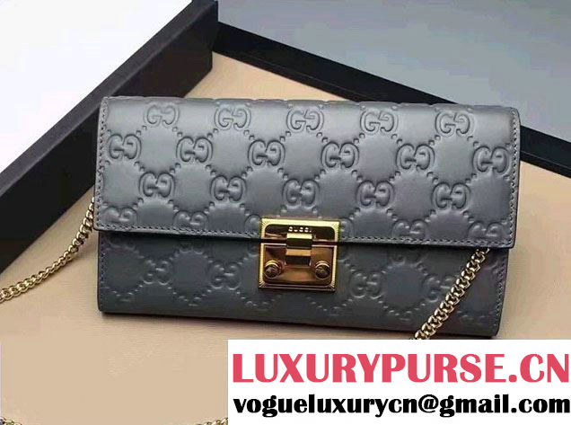 Gucci Padlock Signature Leather Continental Chain Wallet Bag 453506 Gray 2017