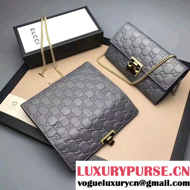 Gucci Padlock Signature Leather Continental Chain Wallet Bag 453506 Gray 2017
