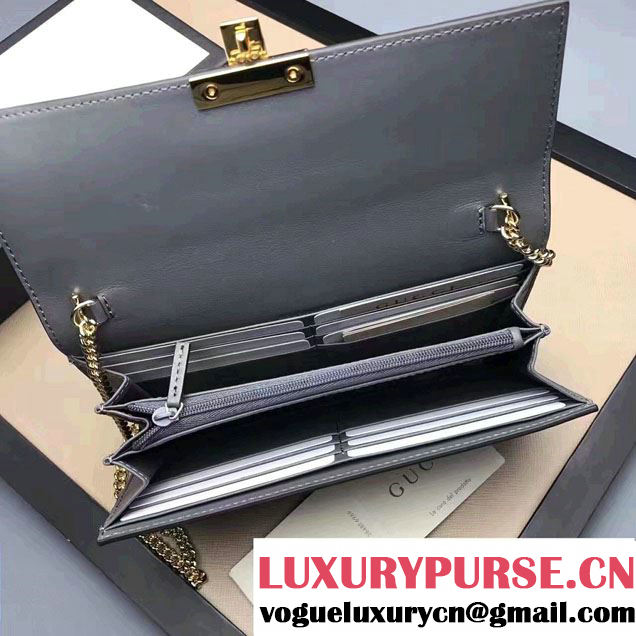 Gucci Padlock Signature Leather Continental Chain Wallet Bag 453506 Gray 2017