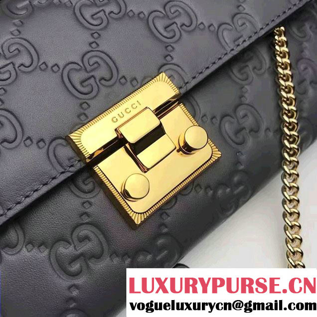 Gucci Padlock Signature Leather Continental Chain Wallet Bag 453506 Gray 2017