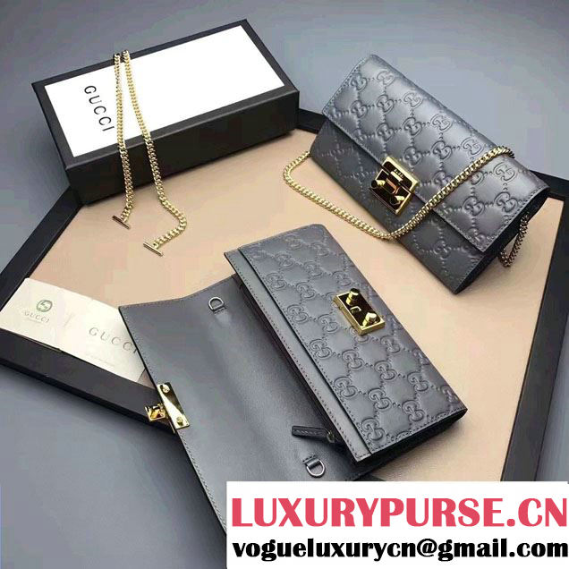 Gucci Padlock Signature Leather Continental Chain Wallet Bag 453506 Gray 2017