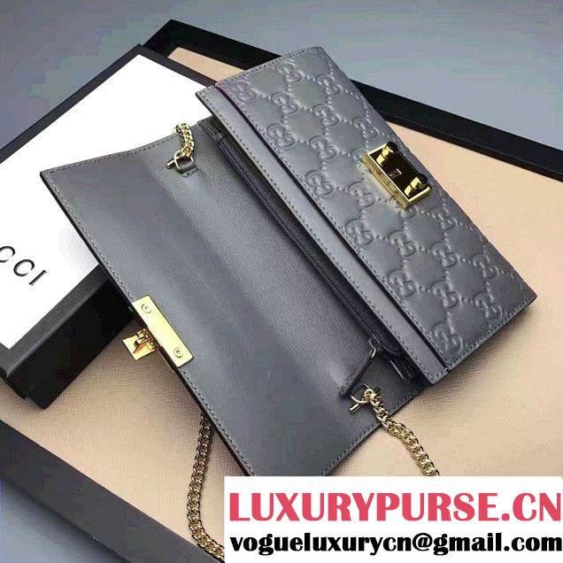 Gucci Padlock Signature Leather Continental Chain Wallet Bag 453506 Gray 2017