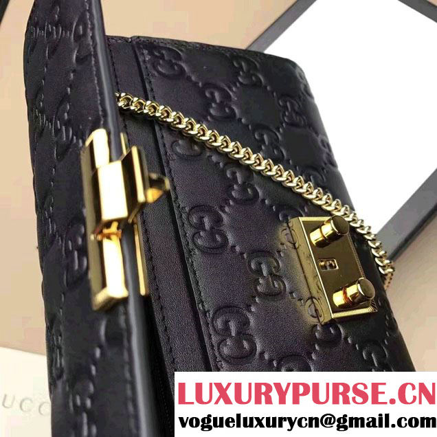 Gucci Padlock GG Supreme Continental Chain Wallet Bag 453506 Black 2017