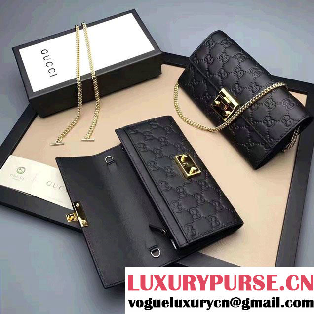 Gucci Padlock GG Supreme Continental Chain Wallet Bag 453506 Black 2017