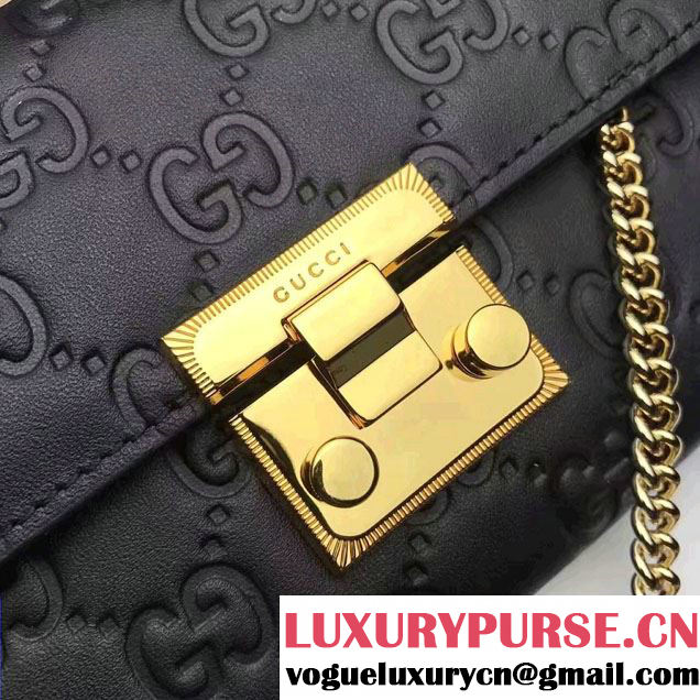 Gucci Padlock GG Supreme Continental Chain Wallet Bag 453506 Black 2017