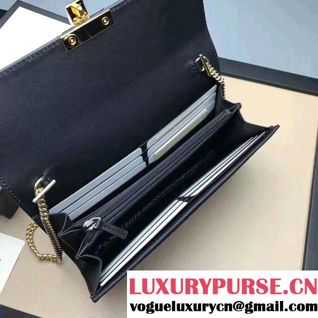 Gucci Padlock GG Supreme Continental Chain Wallet Bag 453506 Black 2017