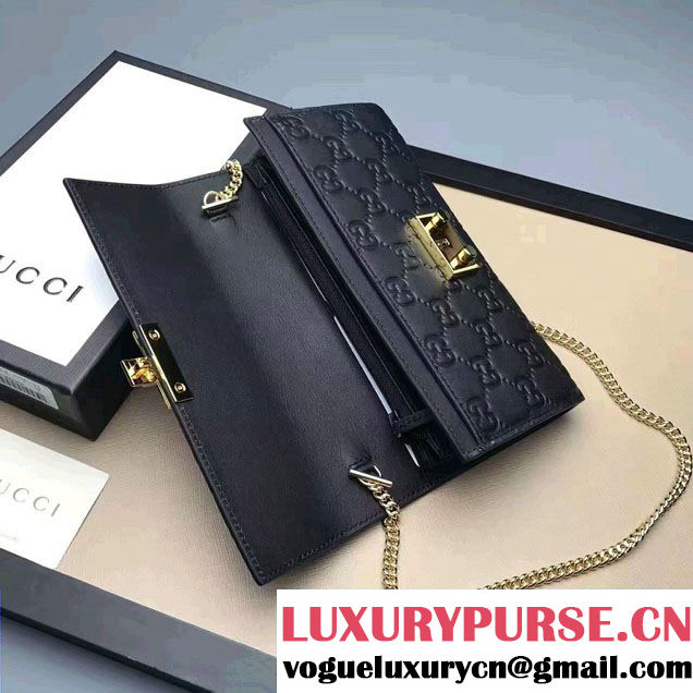 Gucci Padlock GG Supreme Continental Chain Wallet Bag 453506 Black 2017