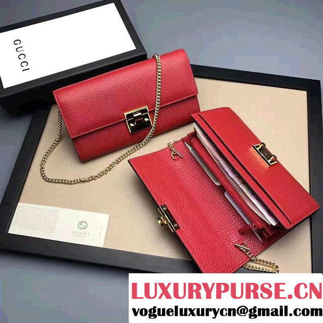 Gucci Padlock Leather Continental Chain Wallet Bag 453506 Red 2017