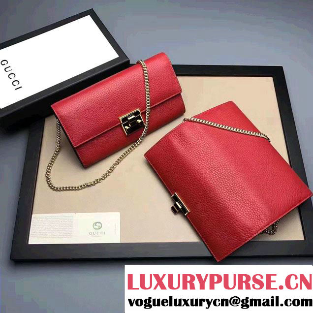 Gucci Padlock Leather Continental Chain Wallet Bag 453506 Red 2017