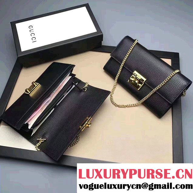 Gucci Padlock Leather Continental Chain Wallet Bag 453506 Black 2017