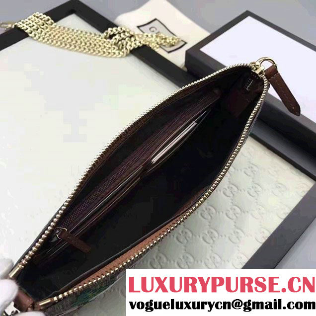 Gucci Embroidered Flowers Exclusive GG Supreme Wrist Chain Wallet Bag 456866 Brown 2017