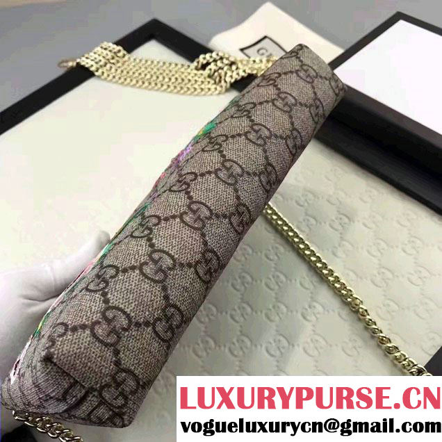Gucci Embroidered Flowers Exclusive GG Supreme Wrist Chain Wallet Bag 456866 Brown 2017