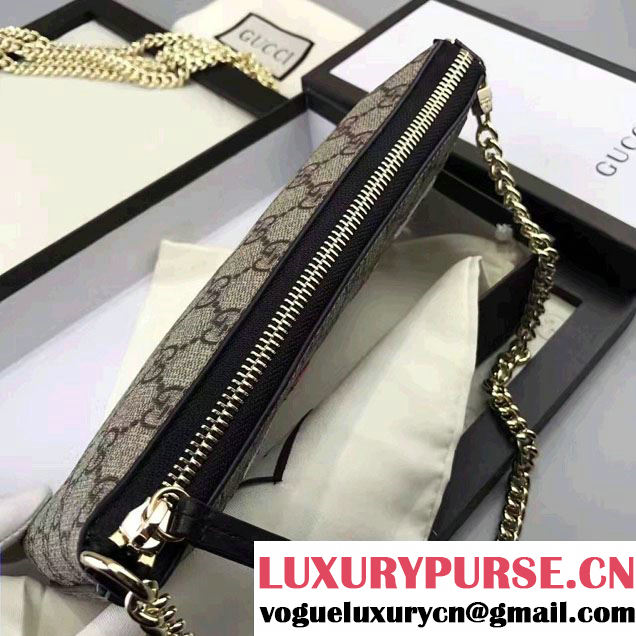 Gucci Embroidered Flowers Exclusive GG Supreme Wrist Chain Wallet Bag 456866 Black 2017