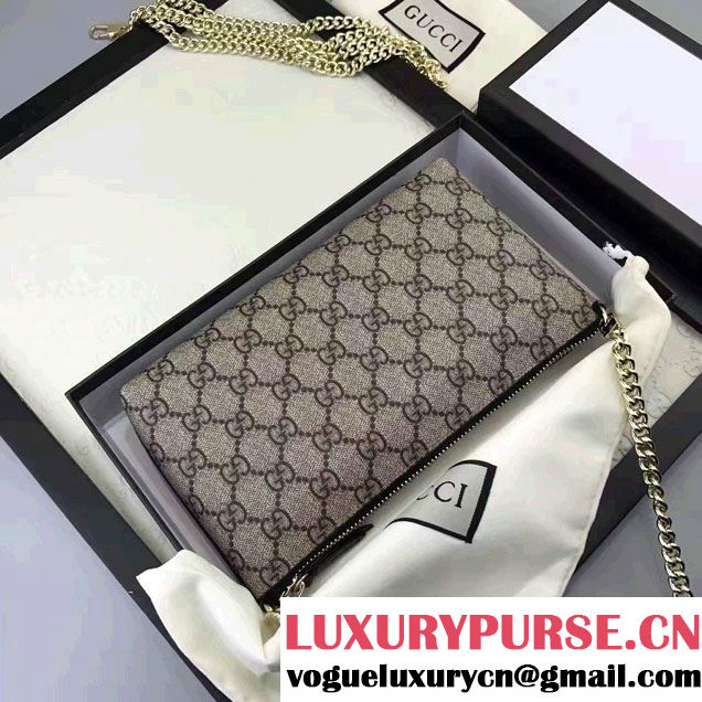 Gucci Embroidered Flowers Exclusive GG Supreme Wrist Chain Wallet Bag 456866 Black 2017