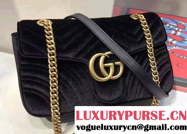 Gucci GG Marmont Matelassé Chevron Velvet Small Chain Shoulder Bag 443497