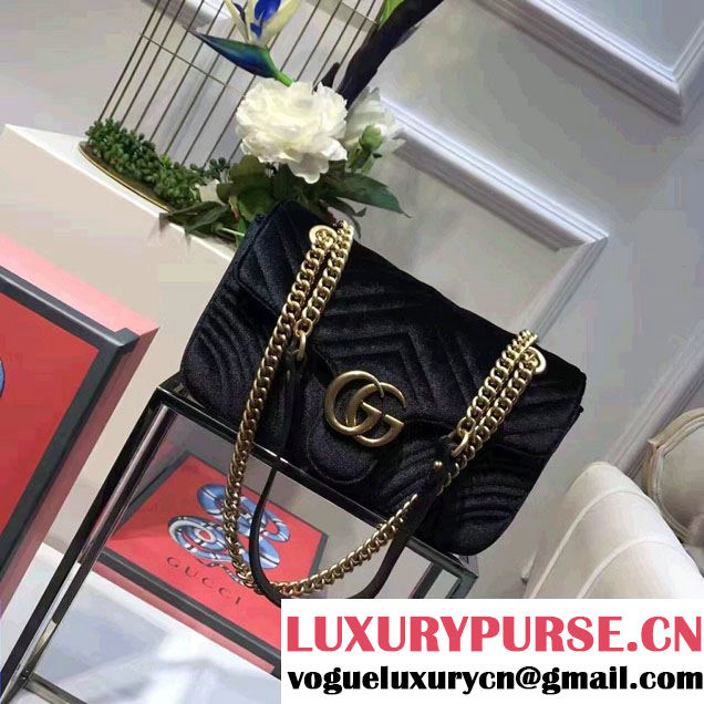 Gucci GG Marmont Matelassé Chevron Velvet Small Chain Shoulder Bag 443497