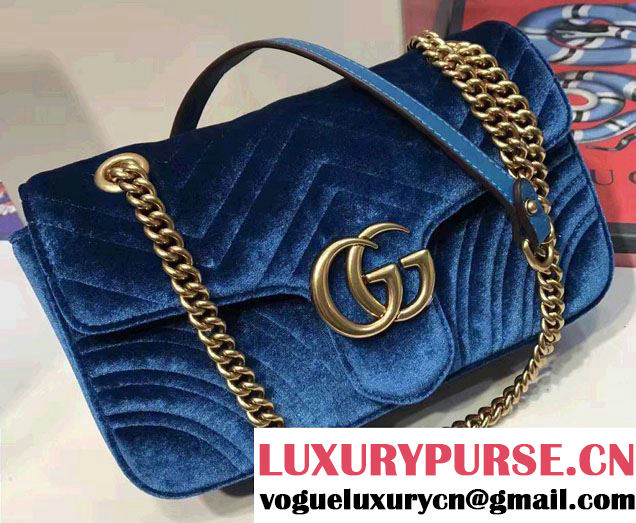 Gucci GG Marmont Matelassé Chevron Velvet Small Chain Shoulder Bag 443497