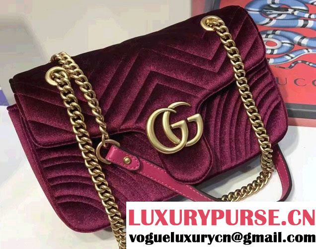 Gucci GG Marmont Matelassé Chevron Velvet Small Chain Shoulder Bag 443497