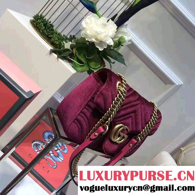 Gucci GG Marmont Matelassé Chevron Velvet Small Chain Shoulder Bag 443497